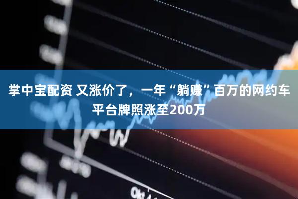 掌中宝配资 又涨价了，一年“躺赚”百万的网约车平台牌照涨至200万
