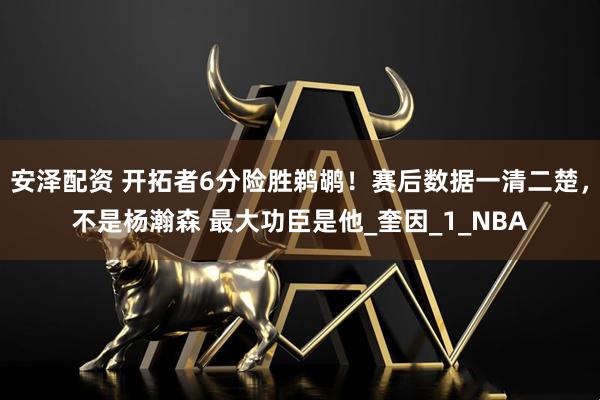 安泽配资 开拓者6分险胜鹈鹕！赛后数据一清二楚，不是杨瀚森 最大功臣是他_奎因_1_NBA